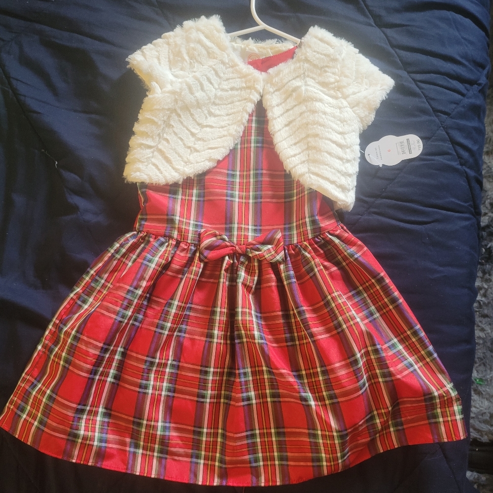 Girls Plaid Dress w/Shrug NWT